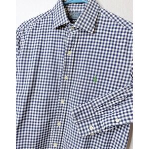 Polo Ralph Lauren Men Blue White Gingham Button Down Custom Fit 15.5 32/33 Sz M
